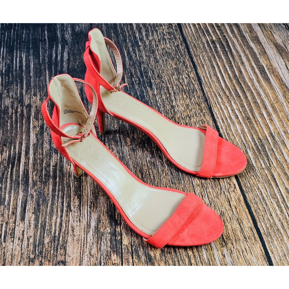 Charlotte Russe RORY Sandals Ankle Strap Stiletto Heels Coral Red Womens 10 EUC
